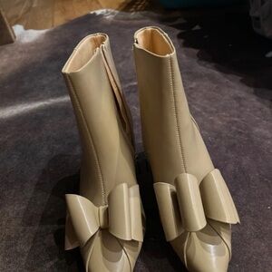 Boots Tan Ankle Booties with Bow Detail